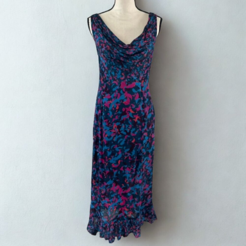 Conditions Apply Anthropologie Cowl Neck Midi Dress Size 2 - Blue Pink Print EUC